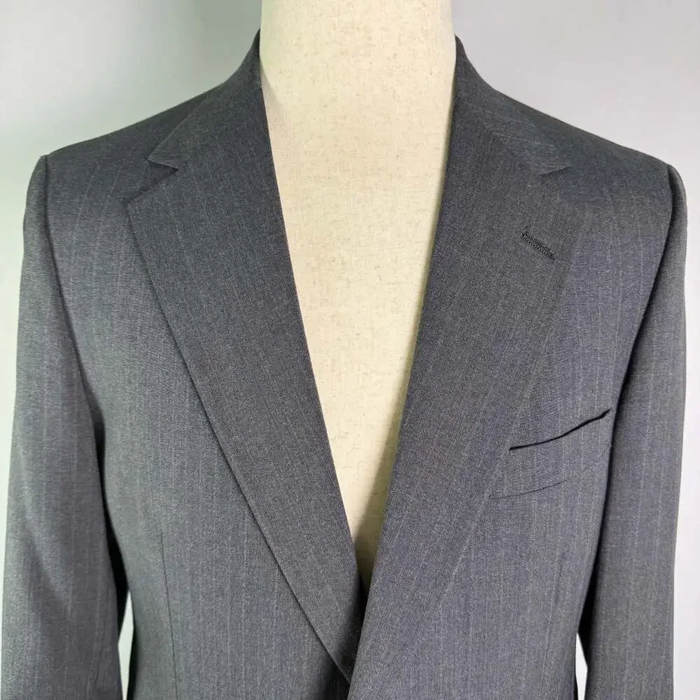 Johnny Carson Vintage 40R Charcoal Gray Pinstripe Suit Jacket Blazer Tailored